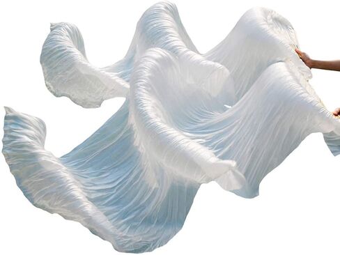 Nimiman 1 Pair Women Chinese Belly Dance Silk Bamboo Long Fan Veils Pure White Color (1.8 m) in Kuwait