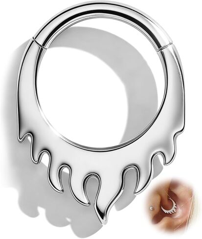 COCHARM Minimalist Flame G23 Solid Titanium Septum Rings 16G Setpum Jewelry Dainty Helix Daith Earrings for Women Cute Helix Daith Piercing Jewelry in Kuwait