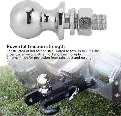 Qqmora 2 Inch Trailer Hitch Ball Heavy Duty Chrome Plated Forged Steel Towing Ball 7500LBS Capacity for Boat Trailer RV ATV SUV with 2 1/8 x 1 Inch Shank in Saudi Arabia