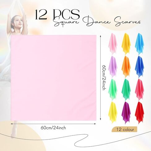 24 PCS Chiffon Mouggling Silks Dance Dance Sclves Bulk 24 × 24 بوصة وأشاح مربع ناعم مربع ملون لحركة الموسيقى تعليم الموسيقي الموسيقي Magic Trick Props Accessories in Kuwait