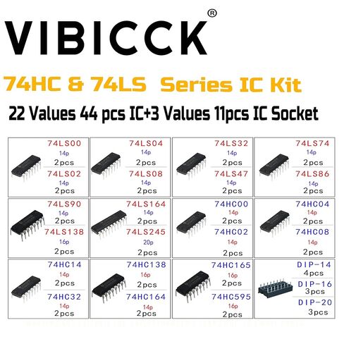 55 قطعة 22 نوعًا من مجموعة متنوعة من سلسلة 74HC و74LS Logic IC ومقبس IC، وسجلات إخراج تحويل السلسلة، وجهاز الإرسال والاستقبال، وعدادات العقد، ومتعدد الإرسال/أجهزة فك التشفير، ورقاقة محولات سداسية in Kuwait