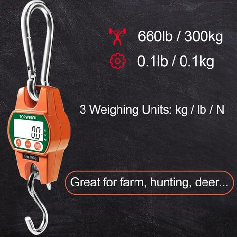 ميزان رافعة صغير مع حقيبة تخزين، علبة من الألومنيوم المصبوب، مقياس معلق رقمي مع خطافات، 600 رطل / 300 كجم، شاشة عرض خلفية كبيرة، موازين معلقة لصيد الغزلان في المزرعة، وظيفة القراءة in Kuwait