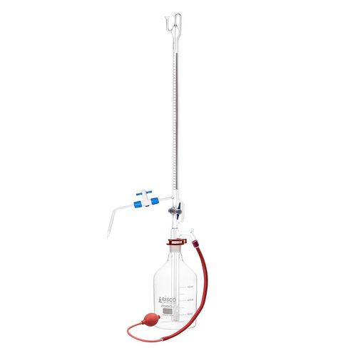 Automatic Zero Burette, 100ml - Class B - 34/35 Joint Size - 0.20±ml Tolerance, 0.20ml Sub. Divisions - 2000ml Reservoir Capacity - with Intermediate Stopcock & Schellbach Stripe - Eisco Labs in Saudi Arabia