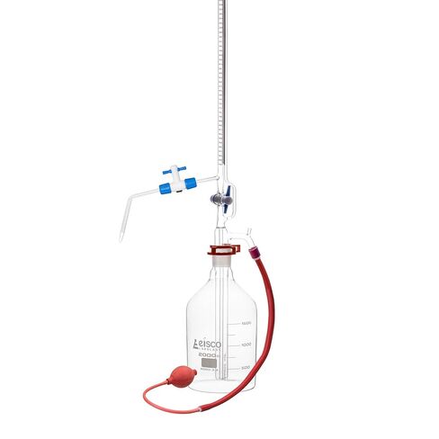 Automatic Zero Burette, 100ml - Class B - 34/35 Joint Size - 0.20±ml Tolerance, 0.20ml Sub. Divisions - 2000ml Reservoir Capacity - with Intermediate Stopcock & Schellbach Stripe - Eisco Labs in Saudi Arabia
