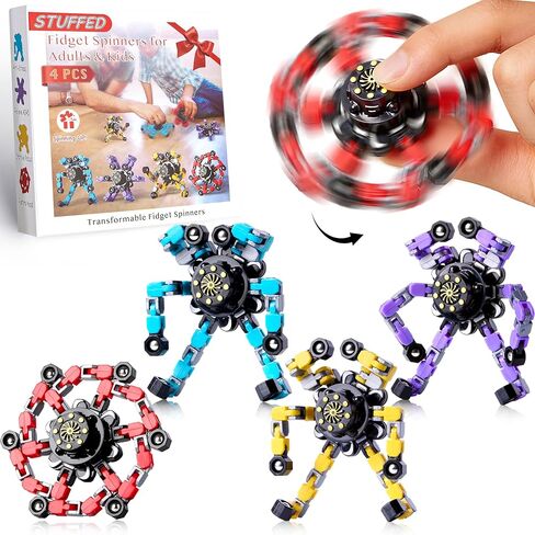 Transformable Fidget Spinners Toys for Adults Kids, 4 Pcs Sensory Toys for Teens with Autism Anxiety Stress Relief Gifts, Durable Robot Fingertip Gyros for Party Favors Stocking Stuffers Treasure Box in Saudi Arabia