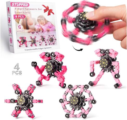 Transformable Fidget Spinners Toys for Adults Kids, 4 Pcs Sensory Toys for Teens with Autism Anxiety Stress Relief Gifts, Durable Robot Fingertip Gyros for Party Favors Stocking Stuffers Treasure Box in Kuwait