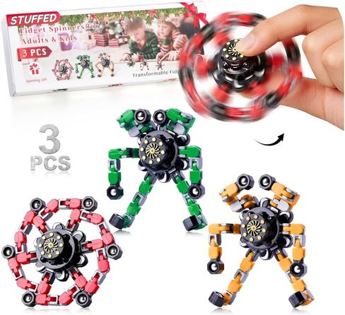 Transformable Fidget Spinners Toys for Adults Kids, 4 Pcs Sensory Toys for Teens with Autism Anxiety Stress Relief Gifts, Durable Robot Fingertip Gyros for Party Favors Stocking Stuffers Treasure Box in Kuwait