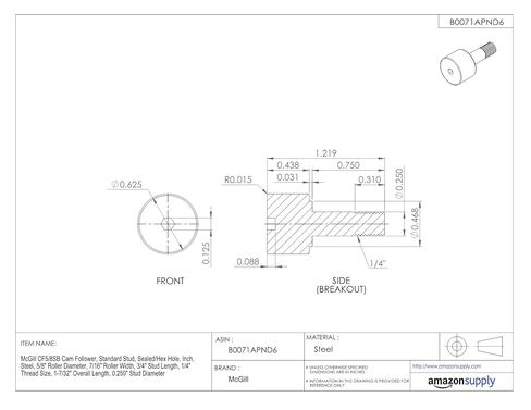تابع كاميرا McGill CF5/8SB، مسمار قياسي، ثقب مختوم/سداسي، بوصة، فولاذ، قطر الأسطوانة 5/8 بوصة، عرض الأسطوانة 7/16 بوصة، طول المسمار 3/4 بوصة، حجم الخيط 1/4 بوصة، الطول الإجمالي 1-7/32 بوصة، قطر المسمار 0.250 بوصة in Kuwait
