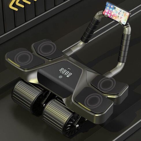 معدات رياضية منزلية من Ab Roller - أسطوانة عضلات ذات 4 عجلات مع شاشة LCD، معدات تمرين مثالية للمنزل - دعم مريح للكوع مع مقابض مضادة للانزلاق - عدد الوقت والسعرات الحرارية in Kuwait