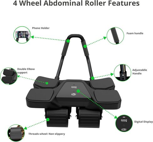 معدات رياضية منزلية من Ab Roller - أسطوانة عضلات ذات 4 عجلات مع شاشة LCD، معدات تمرين مثالية للمنزل - دعم مريح للكوع مع مقابض مضادة للانزلاق - عدد الوقت والسعرات الحرارية in Kuwait