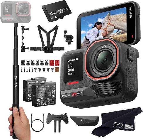 Insta360 Ace Pro 2 Snow Bundle- 8K Waterproof Action Camera Co-Engineered with Leica, Flagship 1/1.3" Sensor, 8K30, 2.5" Flip Screen|Includes Snow Bundle, Invisible Selfie Stick (128GB) in Kuwait