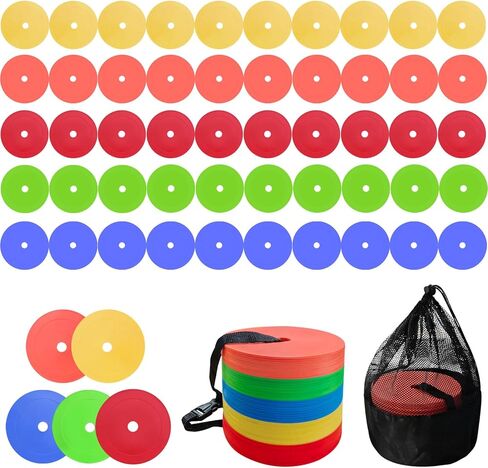 50 قطعة من المخاريط المسطحة مقاس 6 بوصات للتدريب الرياضي: مخاريط ميدانية غير قابلة للانزلاق لتدريب كرة القدم، معدات ممارسة خفة الحركة السريعة لرياضات كرة القدم وكرة السلة، 5 ألوان in Kuwait