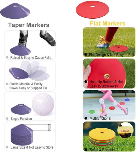 50 قطعة من المخاريط المسطحة مقاس 6 بوصات للتدريب الرياضي: مخاريط ميدانية غير قابلة للانزلاق لتدريب كرة القدم، معدات ممارسة خفة الحركة السريعة لرياضات كرة القدم وكرة السلة، 5 ألوان in Kuwait
