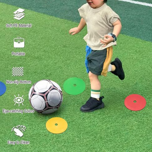 50 قطعة من المخاريط المسطحة مقاس 6 بوصات للتدريب الرياضي: مخاريط ميدانية غير قابلة للانزلاق لتدريب كرة القدم، معدات ممارسة خفة الحركة السريعة لرياضات كرة القدم وكرة السلة، 5 ألوان in Kuwait