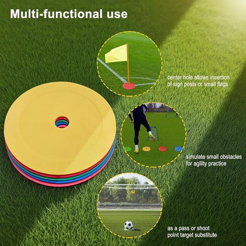 50 قطعة من المخاريط المسطحة مقاس 6 بوصات للتدريب الرياضي: مخاريط ميدانية غير قابلة للانزلاق لتدريب كرة القدم، معدات ممارسة خفة الحركة السريعة لرياضات كرة القدم وكرة السلة، 5 ألوان in Kuwait