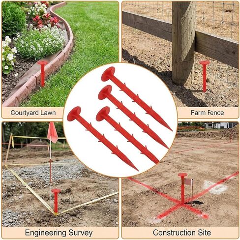 30 Pack 5.9 Inch Red Property Line Markers, Survey Stakes for Garden Edging, Lawn Boundaries, Weed Barrier, Landscape Fabric, High Visibility Survey Markers in Kuwait