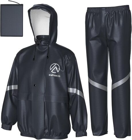 بدلة مطر مقاومة للماء للرجال والنساء، بدلات مطر بغطاء للرأس خفيفة الوزن وقابلة للتعبئة، ملابس مطر عاكسة للتنفس للدراجات النارية in Kuwait