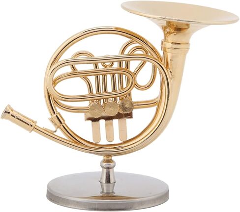 Jeffergarden Miniature French Horn Replica, Brass Gold Plated Music Instrument Model with Stand, for Christmas Birthday Gift Kids Musicians in Kuwait