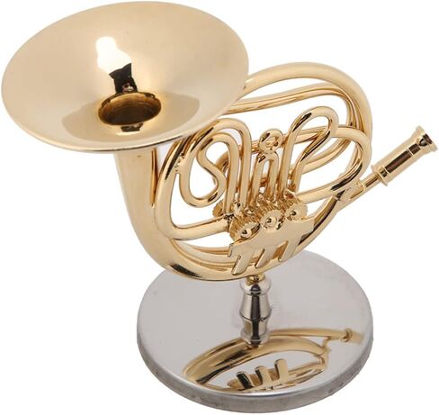 Jeffergarden Miniature French Horn Replica, Brass Gold Plated Music Instrument Model with Stand, for Christmas Birthday Gift Kids Musicians in Kuwait