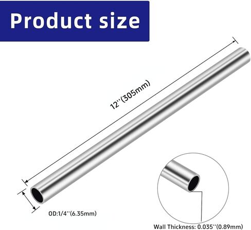1/4 Inch OD 304 Stainless Steel Corrosion-Resistant Tube – Thick-Walled, Weldable Industrial Straight Round Pipe, 12 Inch Length(2pcs) in Saudi Arabia