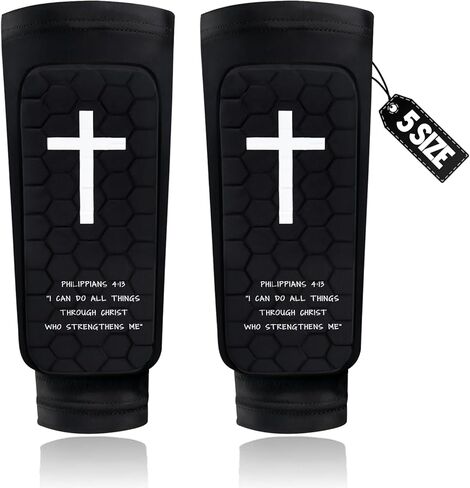 Soccer Shin Guards for Kids Youth & Adults - Honeycomb Padded Calf Compression Sleeves - Christian Philippians 4:13 Bible Verse Shin Pads in Saudi Arabia