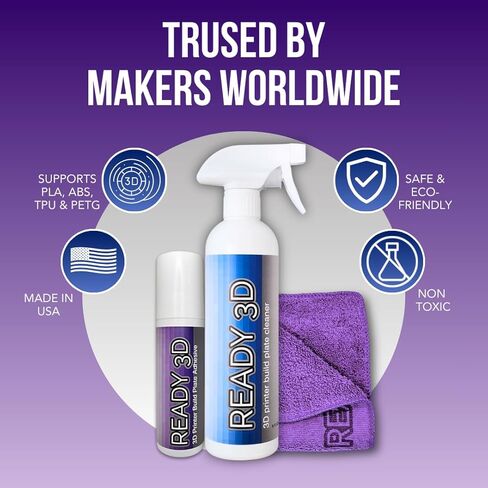 غراء لاصق للوحة البناء 3.38 أونصة للطابعة ثلاثية الأبعاد ومنظف لوحة البناء 16 أونصة - طبقات أولى ممتازة، إصدار طباعة سهل، تركيبة من الدرجة الممتازة، صنع في الولايات المتحدة الأمريكية، آمن PLA/ABS/PETG/TPU، غير سام، بدون رائحة in Kuwait