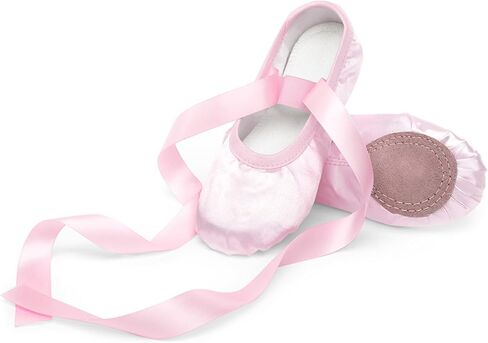 Haloumoning Girls Ballet Shoes Satin Ballet Slippers Dance Shoes with Ribbons(Toddler/Little/Big Kids) in Saudi Arabia