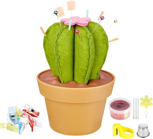 Cactus-Shaped Pin Cushion in a Pot with Included Sewing Notions | Magnetic Pin Holder | Cute Décor for Sewing Desks | Perfect Gift for Quilters, Sewers, Applique & Patchwork Crafters in Kuwait
