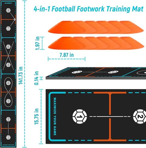 Soccer Training Mat with Integrated Ladder & Cones | 4-in-1 Football Footwork Agility Trainer for Team Practice | Non-Slip Speed & Ball Control Exercise Mat in Kuwait
