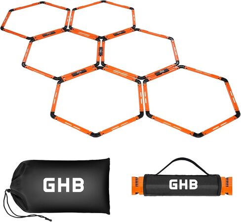 GHB Hex Agility Rings (6 Set) with Carry Bag, Portable Hexagon Speed Rings for Footwork Training, Football, Soccer, Boxing, Adjustable Layout for Drills & Fitness in Kuwait