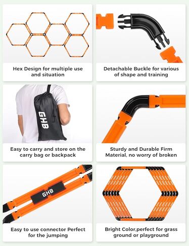 GHB Hex Agility Rings (6 Set) with Carry Bag, Portable Hexagon Speed Rings for Footwork Training, Football, Soccer, Boxing, Adjustable Layout for Drills & Fitness in Kuwait