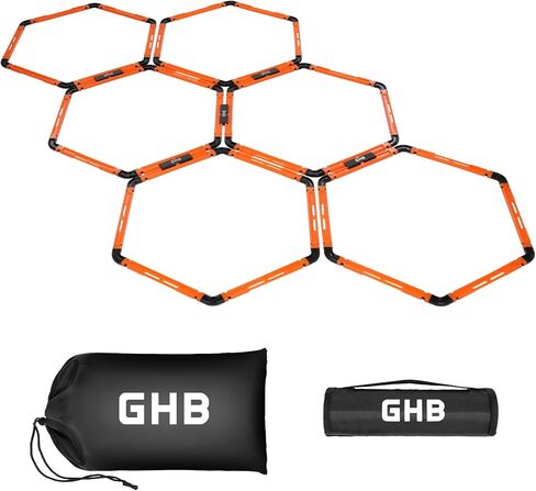 GHB Hex Agility Rings (6 Set) with Carry Bag, Portable Hexagon Speed Rings for Footwork Training, Football, Soccer, Boxing, Adjustable Layout for Drills & Fitness in Kuwait