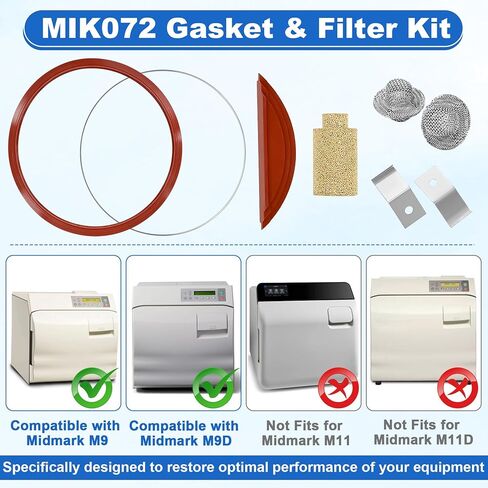 M9 MIK072 PM Kit Replacement for Midmark - Ritter M9/M9D/MIK072, Include Door & Dam Gasket & Gasket Ring, 2* MIS076 Door Springs, 2* MIF062 Filters & 1* MIF038 Filter (No Instructions) in Saudi Arabia