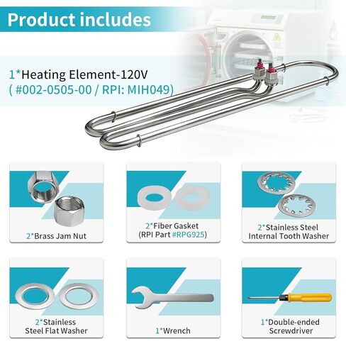 Heating Element for Midmark M11 M11D Steam Replacement-M11 Heating Element Part #002-0505-00 MIH049 120V with Heater Mounting Hardware 002-1350-00 and Wrench + Double-Ended Screwdriver in Kuwait
