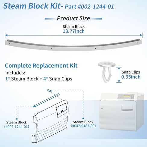 002-1244-01 Steam Block Kit for Midmark Ritter M9 M9D Series Door Gasket Steam Block Replacement & 4 Snap Clips #002-1244-01 Seal Gaskets MIK236 W/Fasteners in Kuwait