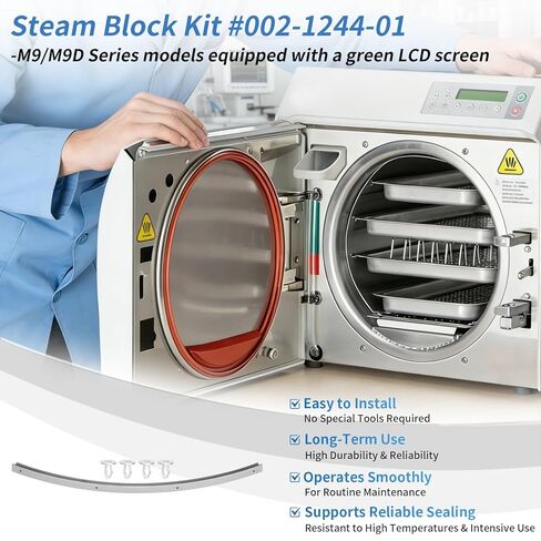 002-1244-01 Steam Block Kit for Midmark Ritter M9 M9D Series Door Gasket Steam Block Replacement & 4 Snap Clips #002-1244-01 Seal Gaskets MIK236 W/Fasteners in Kuwait