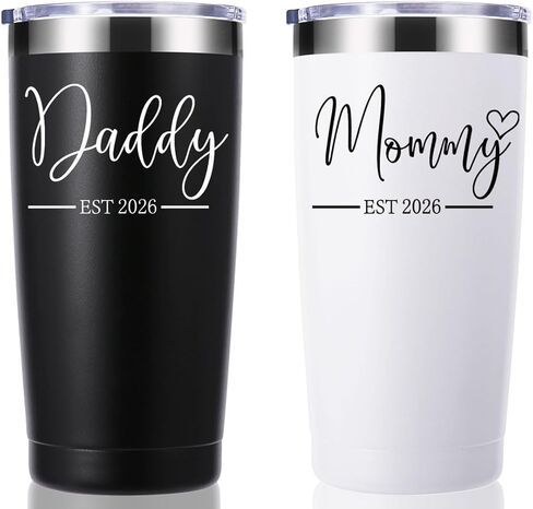 Daddy and Mommy Est 2024 بهلوان سعة 20 أونصة. هدايا الآباء الجدد للأزواج. الذكرى السنوية لإعلان الحمل هدية. هدايا للأب الجديد وعيد الأم وعيد الأب. (أسود وذهبي وردي) in Kuwait