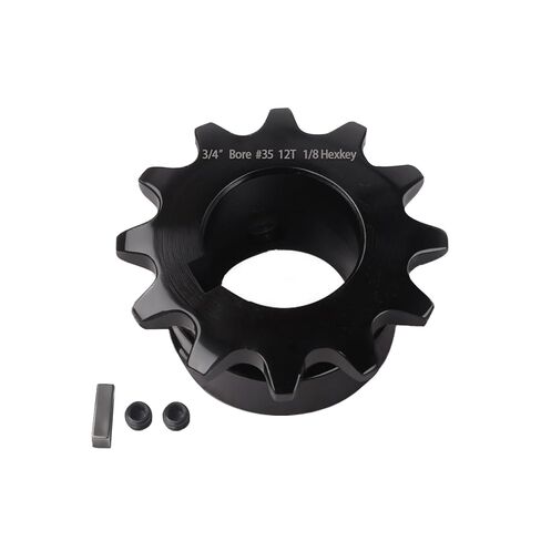 #35 Roller Chain Sprocket 12 Tooth 3/4" Bore (3/16" Keyway) Black Oxide Rust-Proof with 2 Set Screws & Key Included for Mini Bike Go-Kart Clutch Performance, Hardened 1045 Steel 35BS12-3/4 in Kuwait