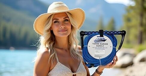 حبل عائم لركوب الأمواج - حبل مضفر بطول 25 قدمًا مع قبضة احترافية معقودة مقاس 10 بوصات - خط سحب بطول قابل للتعديل للقوارب الداخلية - أزرق in Kuwait