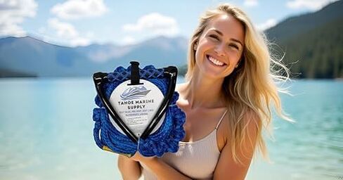 حبل عائم لركوب الأمواج - حبل مضفر بطول 25 قدمًا مع قبضة احترافية معقودة مقاس 10 بوصات - خط سحب بطول قابل للتعديل للقوارب الداخلية - أزرق in Kuwait