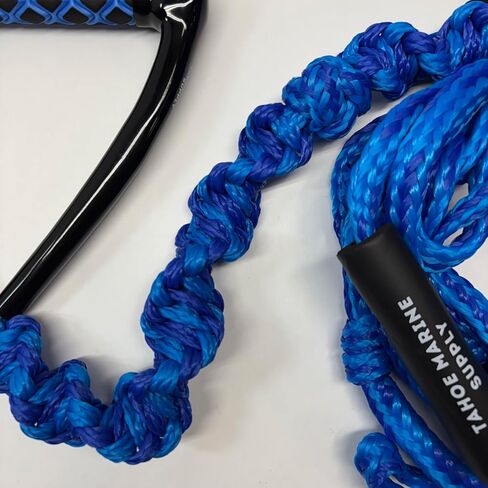 حبل عائم لركوب الأمواج - حبل مضفر بطول 25 قدمًا مع قبضة احترافية معقودة مقاس 10 بوصات - خط سحب بطول قابل للتعديل للقوارب الداخلية - أزرق in Kuwait