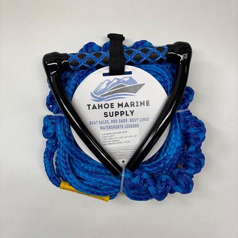 حبل عائم لركوب الأمواج - حبل مضفر بطول 25 قدمًا مع قبضة احترافية معقودة مقاس 10 بوصات - خط سحب بطول قابل للتعديل للقوارب الداخلية - أزرق in Kuwait