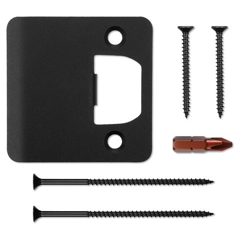Extended Lip Strike Plate, 2-1/2" x 2-1/4" Matte Black Heavy Duty Version Extra Wide Lip Door Latch Striker Reinforced Latch Guide Plate with Reinforced Star Screws & Bit (1 Pack) in Saudi Arabia