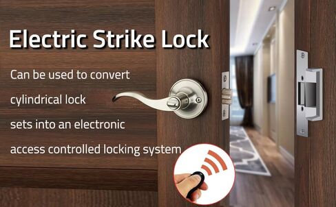 Remote Control Electric Strike Door Lock System, 2200lbs Fail Secure/Fail Safe Adjustable, Stainless Steel Exit Button, Access Control with Power Supply, 4 Remote Transmitters for Wood/Metal/PVC Doors in Kuwait