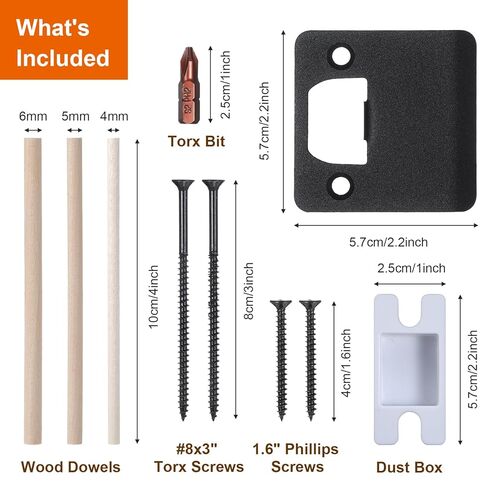 لوحة ضربة باب ممتدة، لوحة ضربة ممتدة 2-1/4 بوصة × 2-1/4 بوصة، لوحات مزلاج باب عريضة شديدة التحمل مع براغي توركس/نجمة معززة ولقمة للأبواب الداخلية الخارجية لموسع الترميم (أسود) in Kuwait