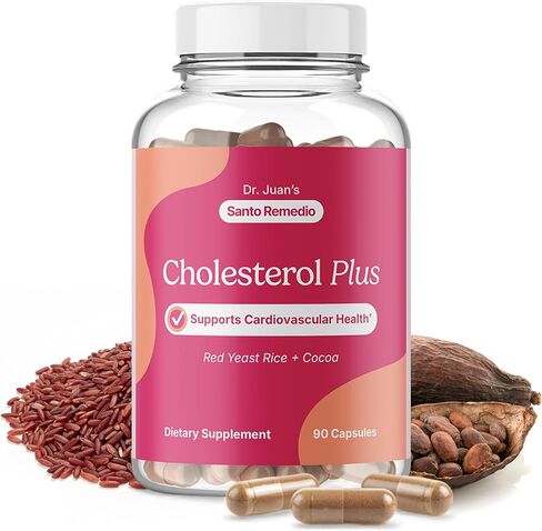 Santo Remedio Cholesterol Plus, Dietary Supplement with Red Yeast Rice & Cocoa, Supports Cardiovascular Health, Gluten-Free, Non-GMO, 30 Servings in Saudi Arabia