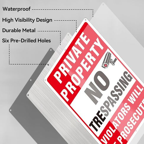 4 Pack Large Private Property No Trespassing Signs, Aluminum No Trespassing Video Surveillance Sign, No Trespassing Signs–Weatherproof and Highly Visible for Property Protection (10x14 inches) in Saudi Arabia