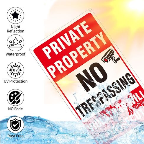 4 Pack Large Private Property No Trespassing Signs, Aluminum No Trespassing Video Surveillance Sign, No Trespassing Signs–Weatherproof and Highly Visible for Property Protection (10x14 inches) in Saudi Arabia