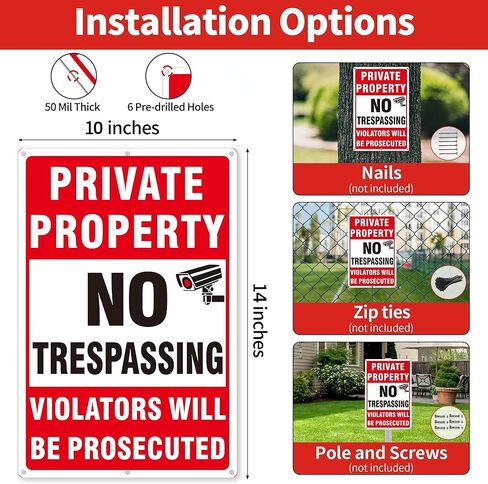 4 Pack Large Private Property No Trespassing Signs, Aluminum No Trespassing Video Surveillance Sign, No Trespassing Signs–Weatherproof and Highly Visible for Property Protection (10x14 inches) in Saudi Arabia