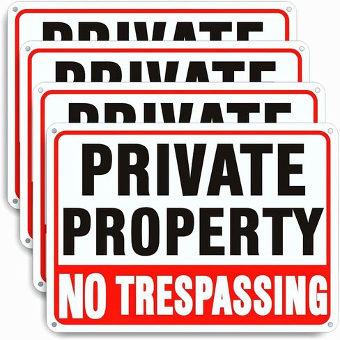 لافتات ممنوع التعدي على ممتلكات خاصة (4 عبوات)، لافتة معدنية ألومنيوم عاكسة مقاومة للصدأ مقاس 10x7 بوصة، سهلة التركيب، مقاومة للطقس ومقاومة للماء، مناسبة للاستخدام المنزلي والتجاري in Kuwait